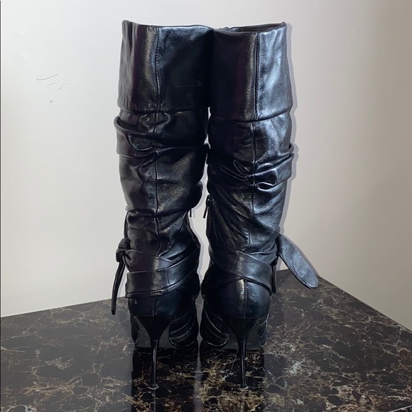 Black Leather Boots with skinny Metal Heel Size 37 - Picture 3 of 10